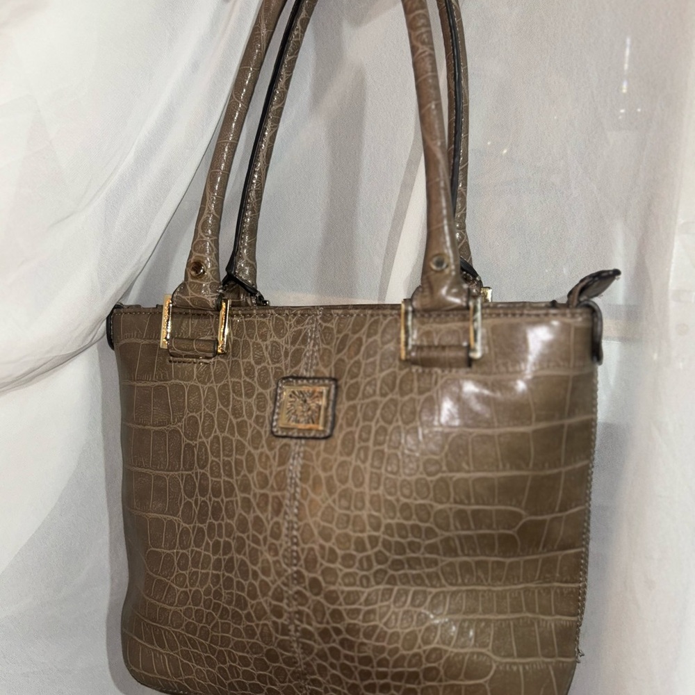 Anne Klein Tan Crocodile-Embossed Shoulder Bag